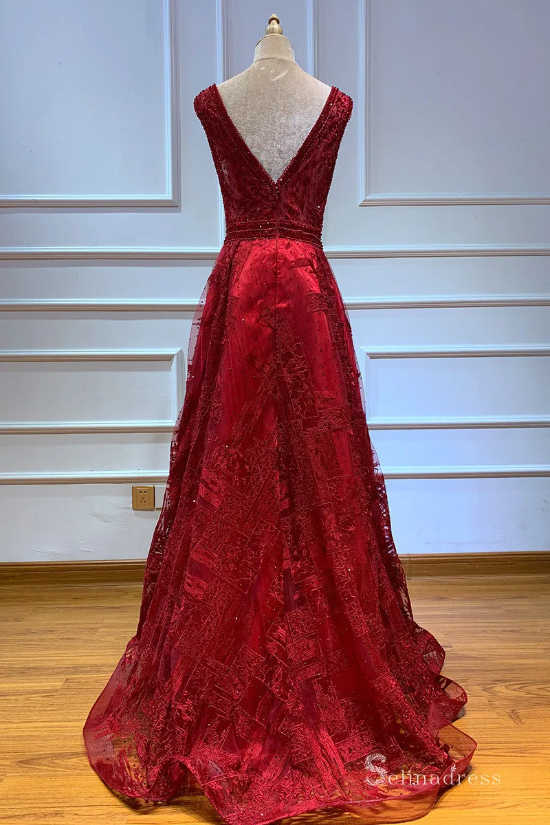 A-line Luxury Lace Prom Dress Long Beaded Evening Formal Gown SC041