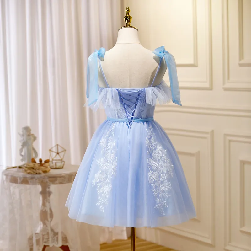 A-line Spaghetti Straps Blue Short Prom Dress Juniors Cute Homecoming Dresses KTS006