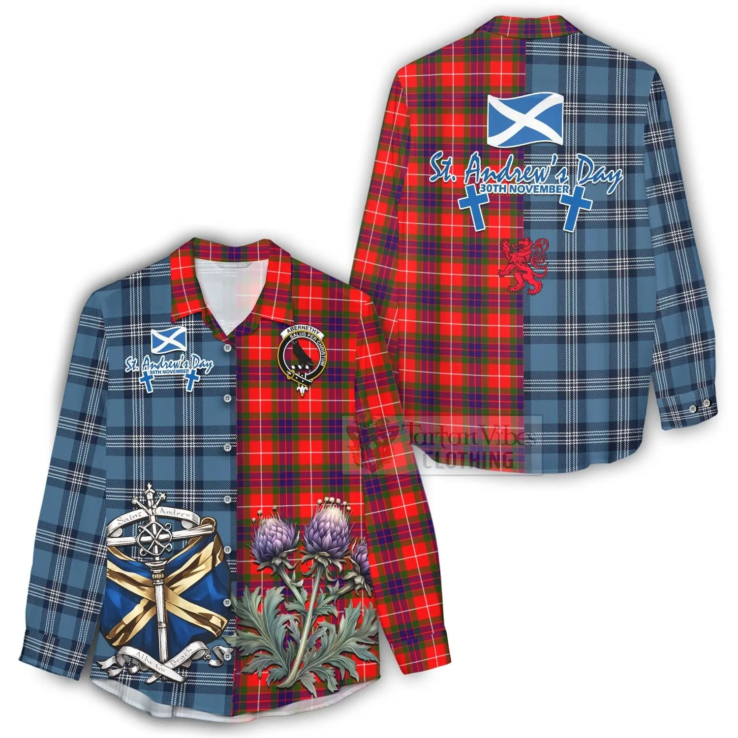 Abernethy Tartan Women's Casual Shirt Happy St. Andrew's Day Half Tartan Style