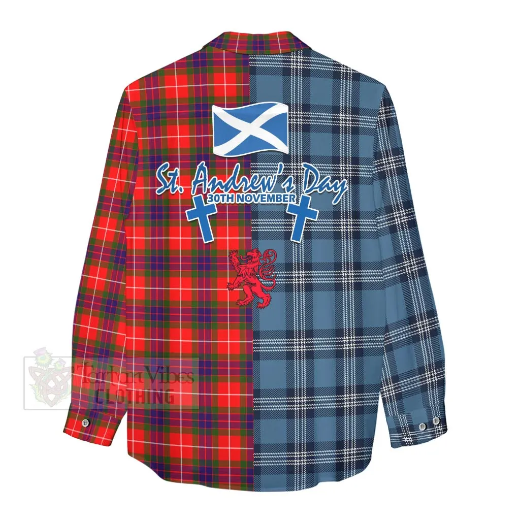 Abernethy Tartan Women's Casual Shirt Happy St. Andrew's Day Half Tartan Style