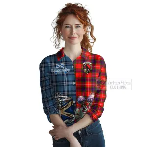 Abernethy Tartan Women's Casual Shirt Happy St. Andrew's Day Half Tartan Style