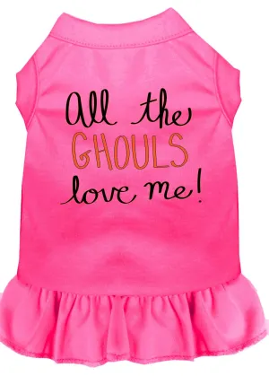 All The Ghouls Screen Print Dog Dress Bright Pink Xl (16)