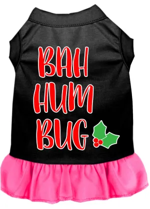 Bah Humbug Screen Print Dog Dress Black With Bright Pink Xs