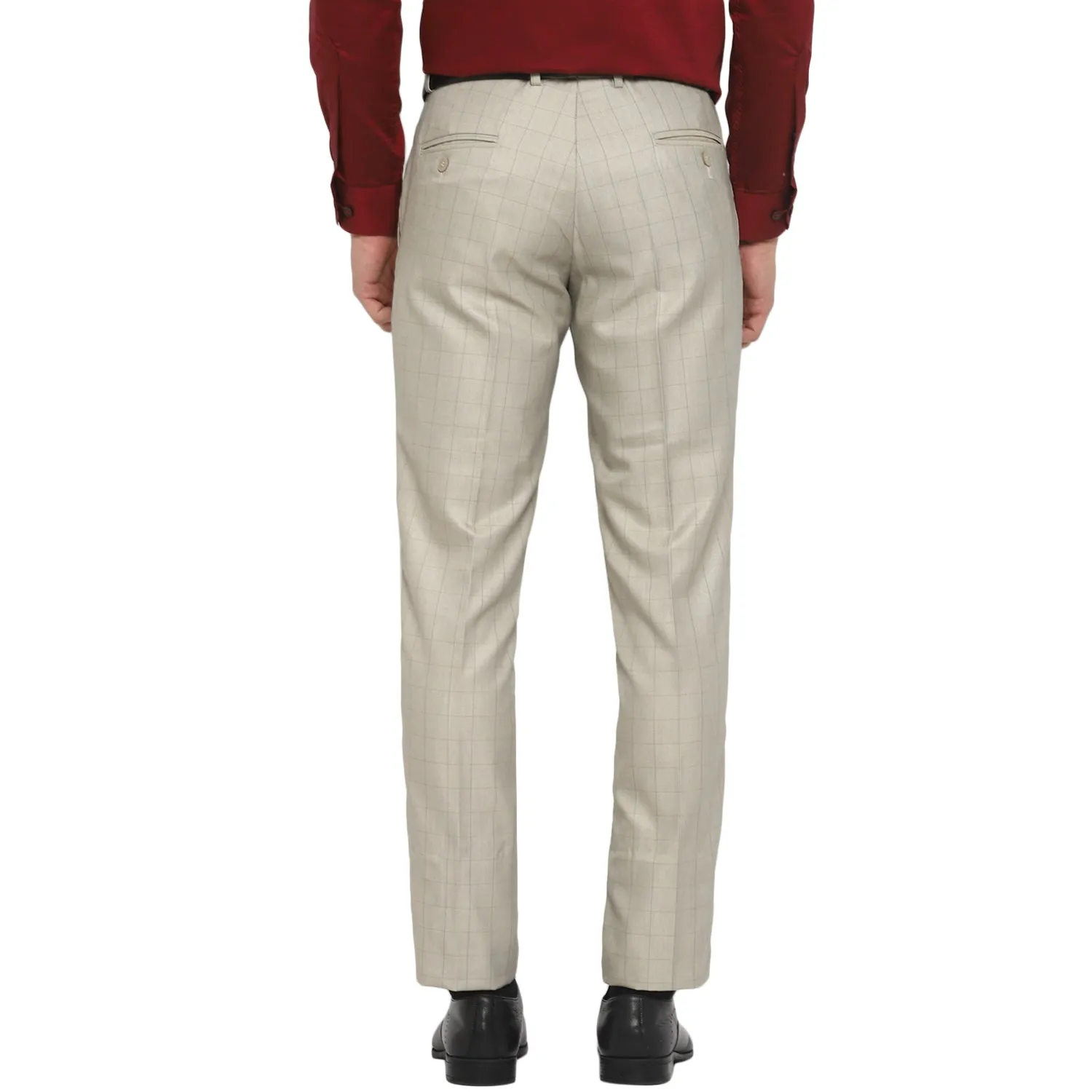 Beige Slim Fit Checked Trouser