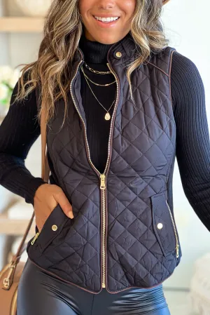 Black Quilted Vest with Pockets