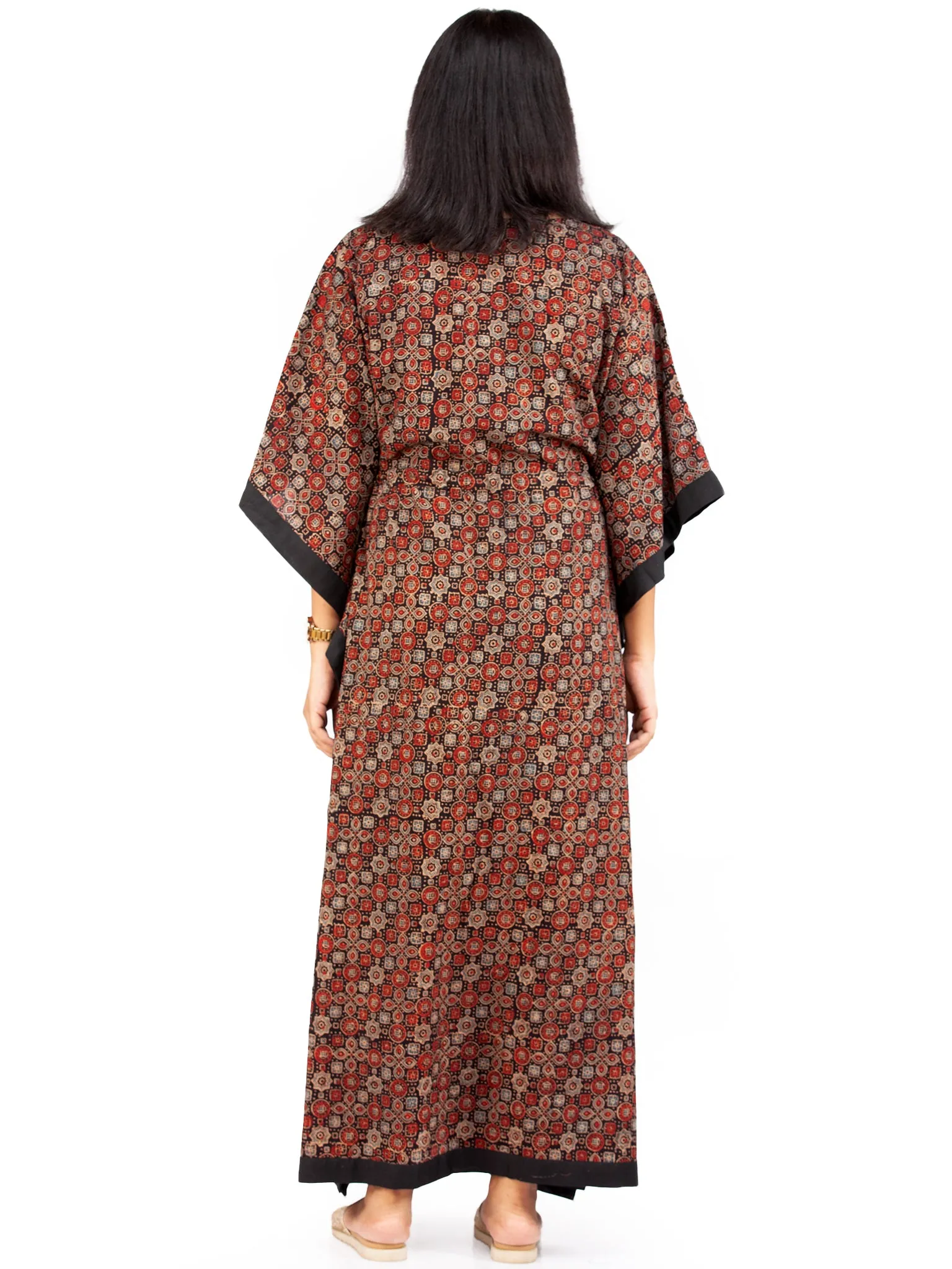 Black Red Ajrakh Hand Block Printed Kaftan - K145F1795