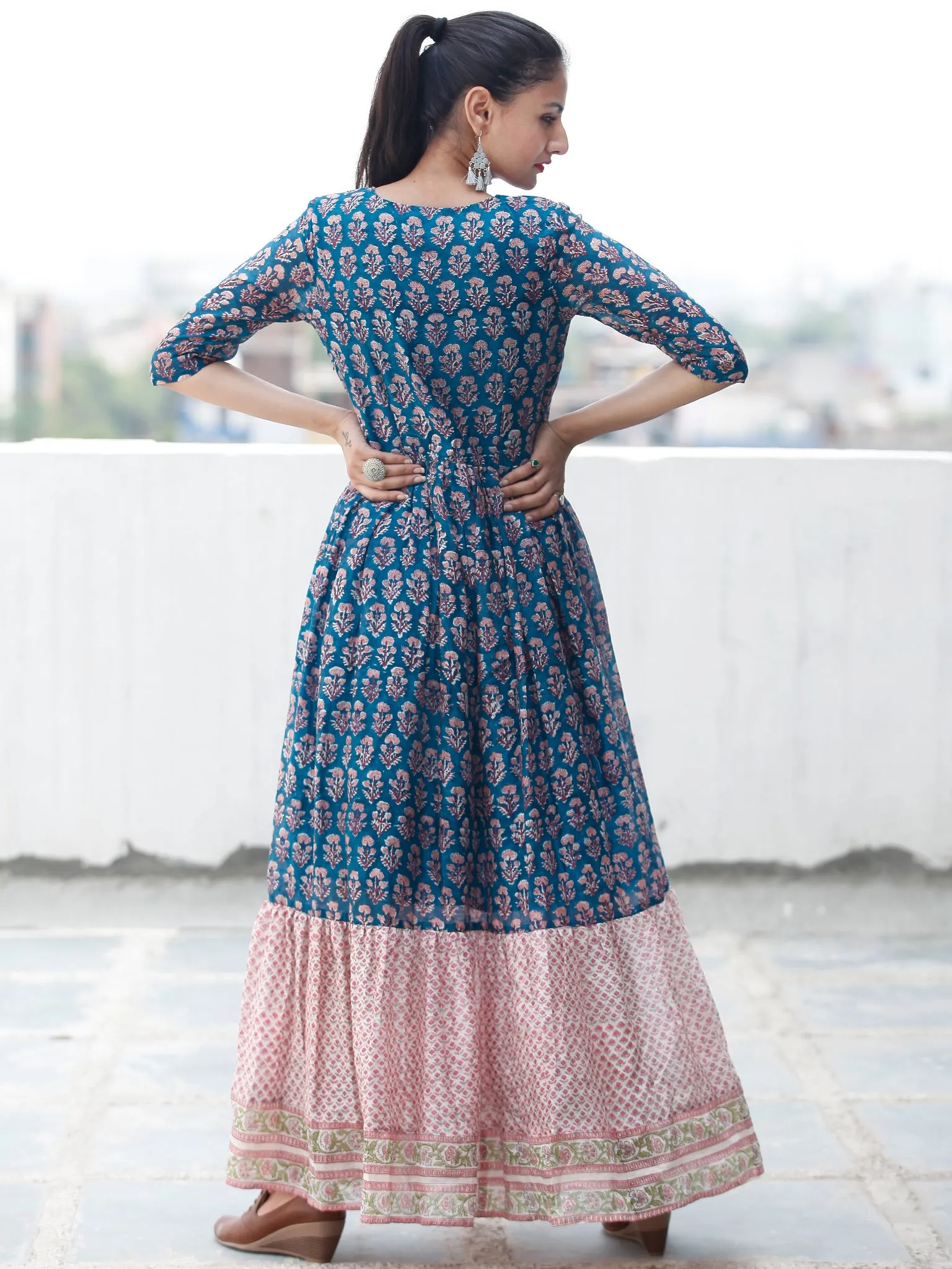 Blocks Ballad  -  Hand Block Printed Long Angrakha Chanderi Dress  - D355F1920