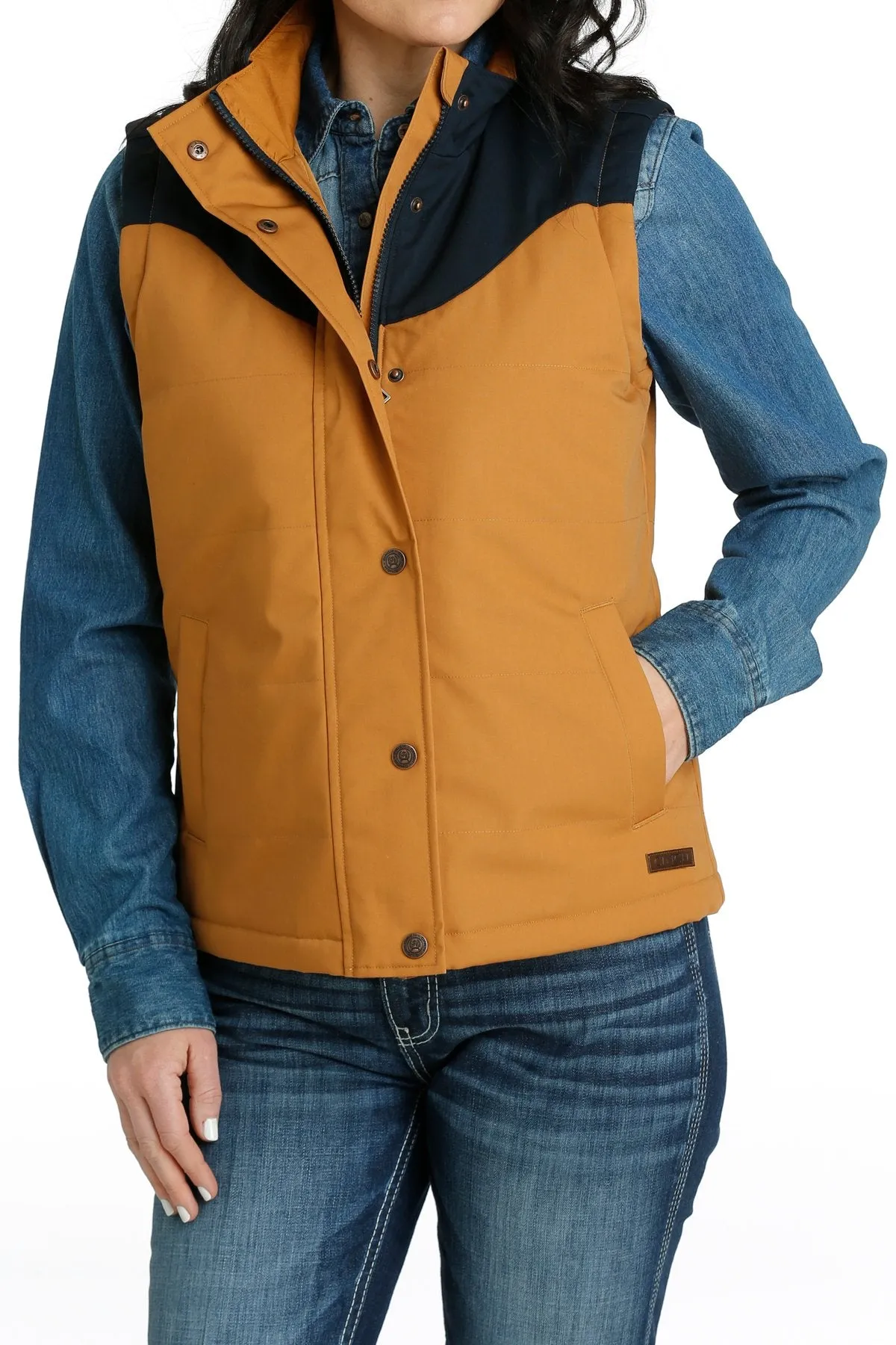 Cinch Women's Concealed Carry Canvas Vest in Brown and Navy