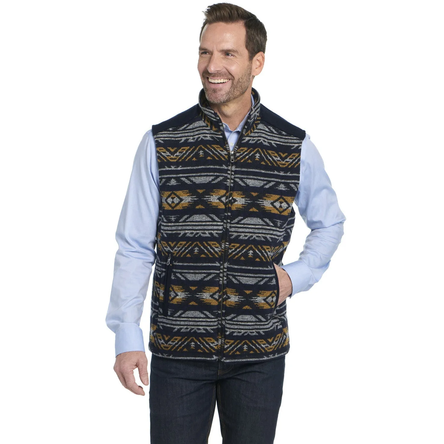 Cripple Creek Mens Navajo Blanket Zip Trim Scotch Blue 100% Polyester Vest