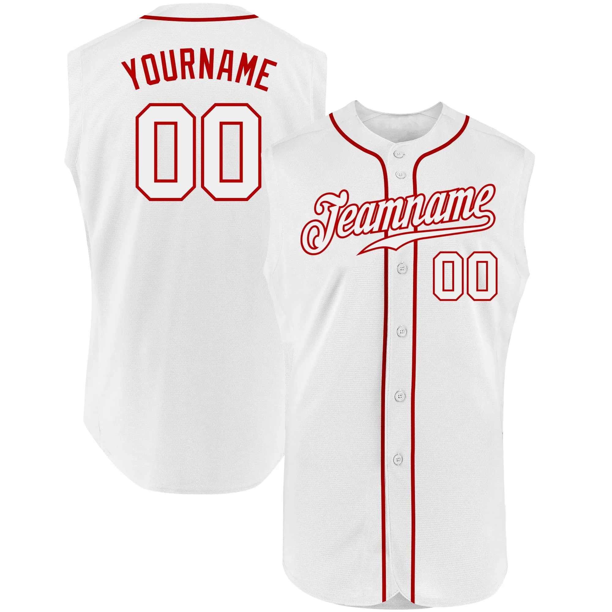 Custom White White-Red Authentic Sleeveless Baseball Jersey