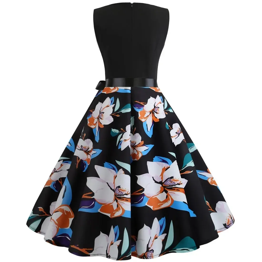 Digital Printing Women's Dress Women's Vest Stitching Large Swing Dress Digital Printing Ribbon