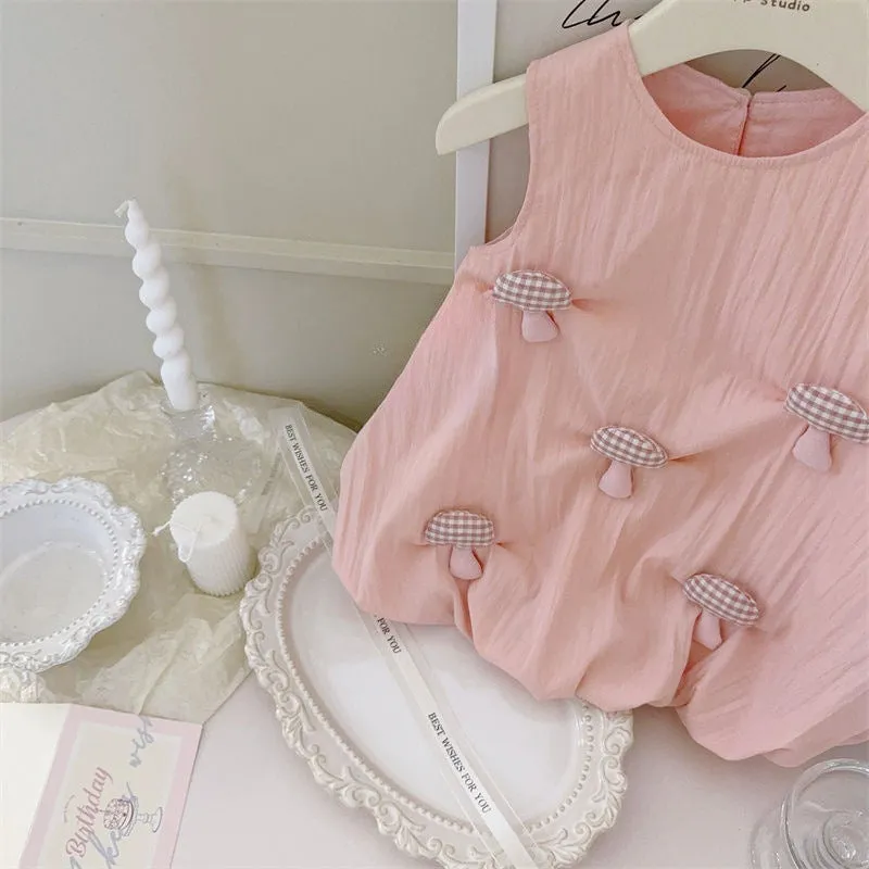 DUNNMALL  Baby Summer Pink Cute Small Mushroom Bud Skirt Western Style Sleeveless Sweet Vest Dress Princess Dress 0207a016