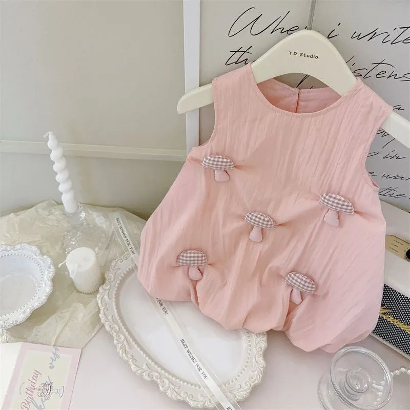 DUNNMALL  Baby Summer Pink Cute Small Mushroom Bud Skirt Western Style Sleeveless Sweet Vest Dress Princess Dress 0207a016