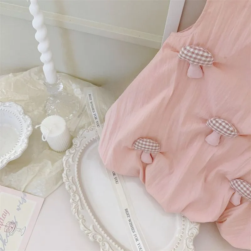 DUNNMALL  Baby Summer Pink Cute Small Mushroom Bud Skirt Western Style Sleeveless Sweet Vest Dress Princess Dress 0207a016