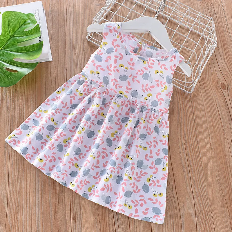 DUNNMALL  Children's Dress Summer Girls' Floral Princess Dress Beach Dress  Summer New Cotton Silk Strap Vest Dress