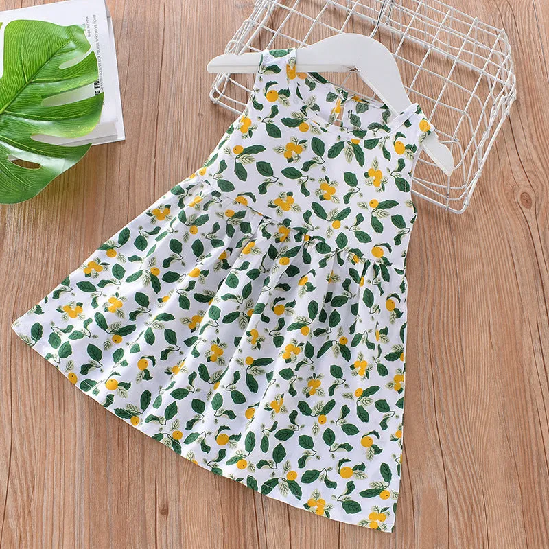 DUNNMALL  Children's Dress Summer Girls' Floral Princess Dress Beach Dress  Summer New Cotton Silk Strap Vest Dress