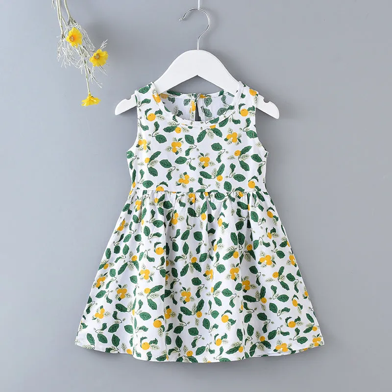 DUNNMALL  Children's Dress Summer Girls' Floral Princess Dress Beach Dress  Summer New Cotton Silk Strap Vest Dress