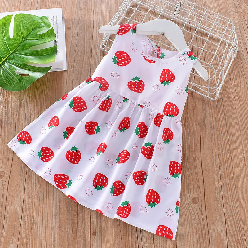 DUNNMALL  Children's Dress Summer Girls' Floral Princess Dress Beach Dress  Summer New Cotton Silk Strap Vest Dress