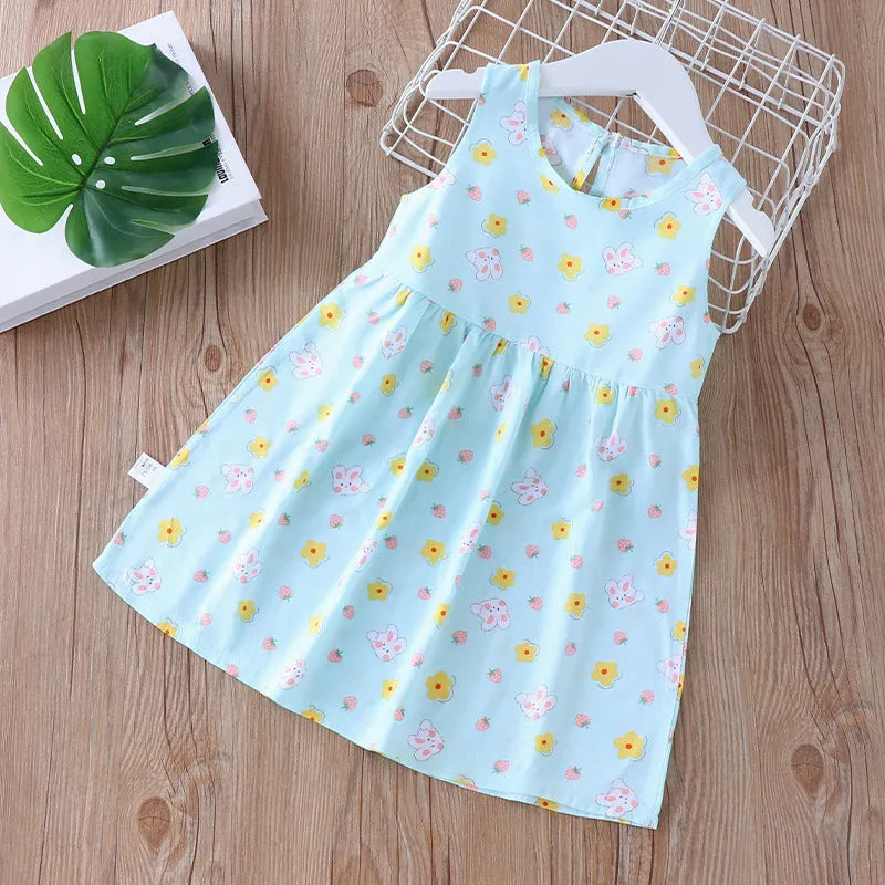 DUNNMALL  Children's Dress Summer Girls' Floral Princess Dress Beach Dress  Summer New Cotton Silk Strap Vest Dress