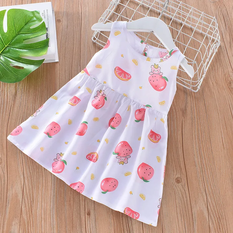 DUNNMALL  Children's Dress Summer Girls' Floral Princess Dress Beach Dress  Summer New Cotton Silk Strap Vest Dress