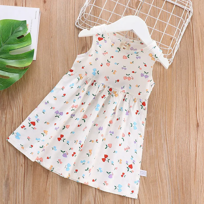 DUNNMALL  Children's Dress Summer Girls' Floral Princess Dress Beach Dress  Summer New Cotton Silk Strap Vest Dress