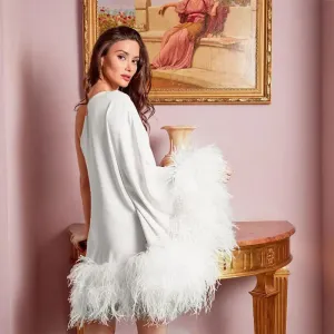 Elegant Fur Single Sleeve Party Dress