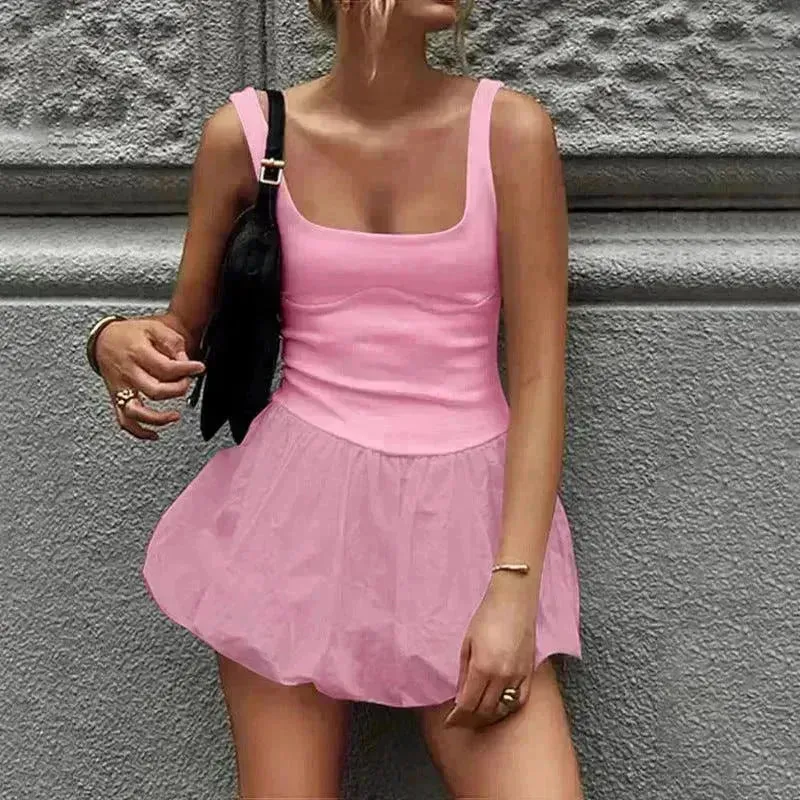 Elegant Sleeveless Fashion Stitching Vest Mini Dress