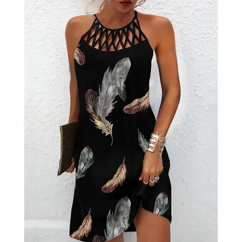 Fashion Print Casual Halterneck Dresses