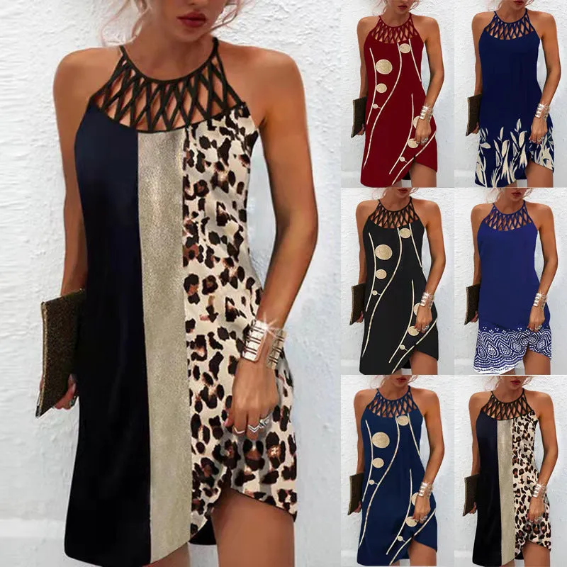 Fashion Print Casual Halterneck Dresses