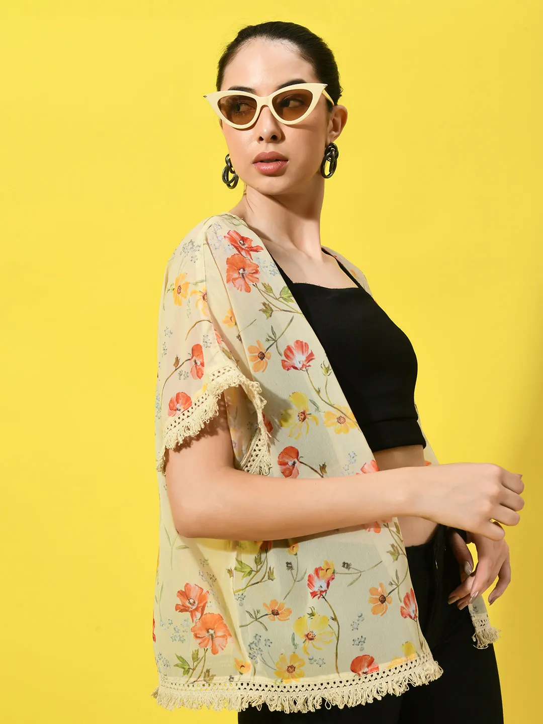 Floral Printed Open Front Shrug