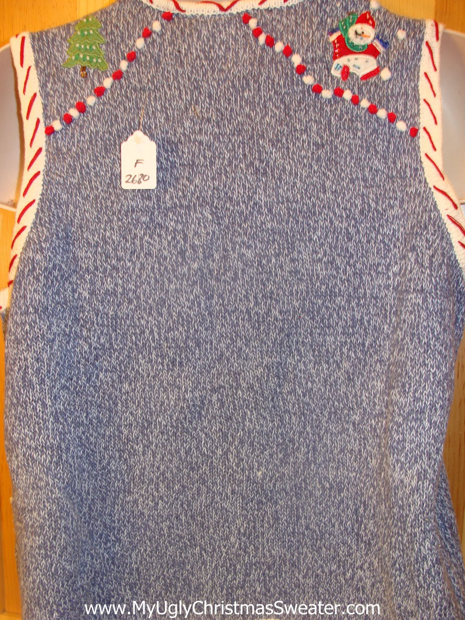 Funny Christmas Sweater Vest with Candy Cane Trim