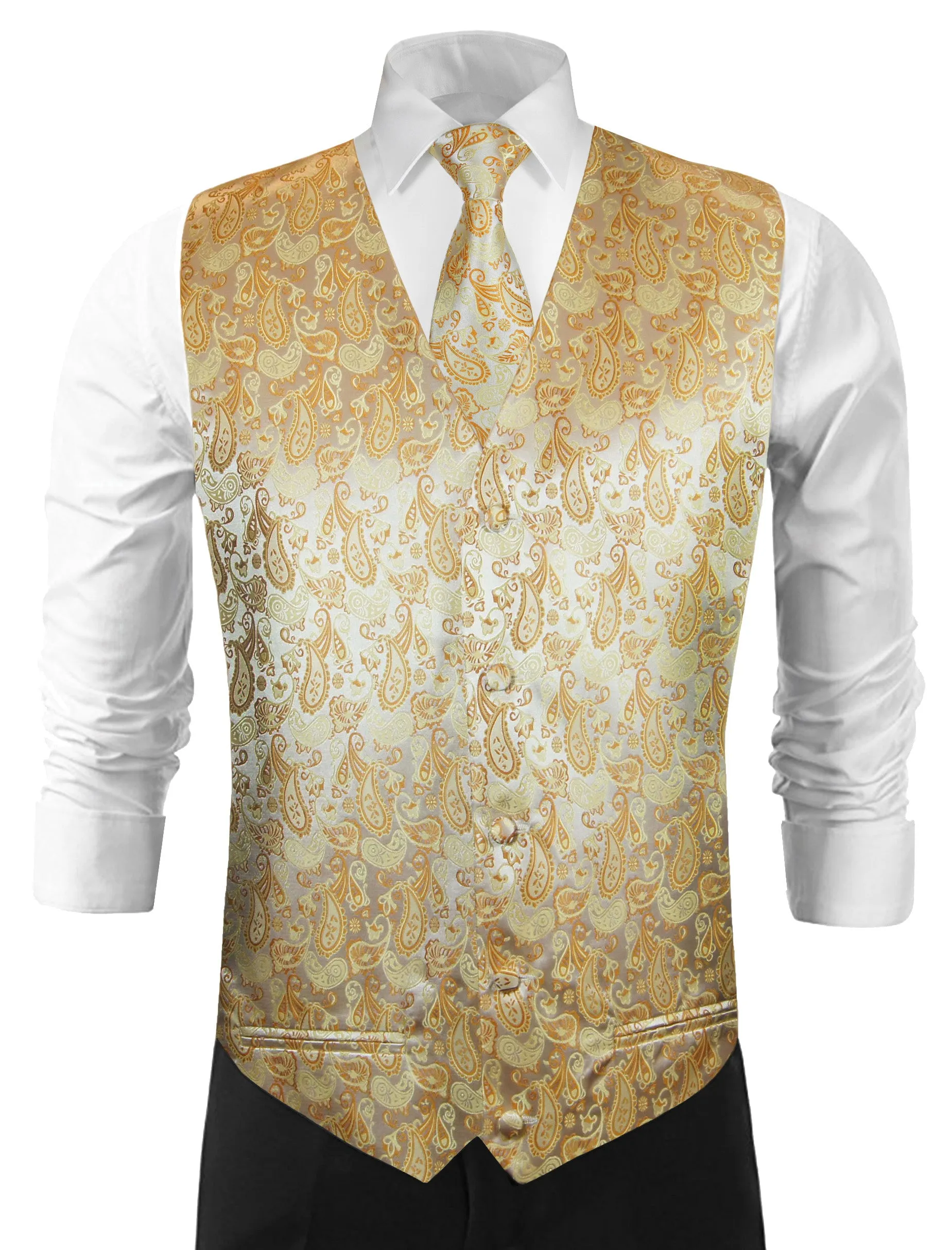 Gold Paisley Tuxedo Vest Set