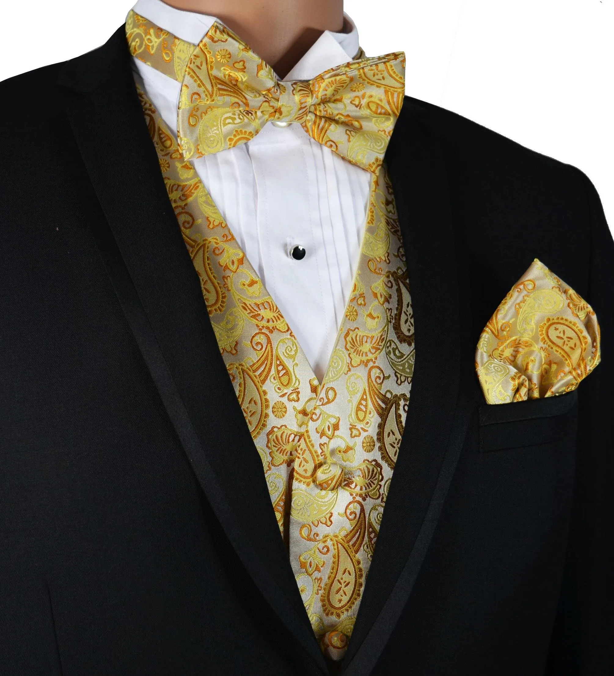 Gold Paisley Tuxedo Vest Set