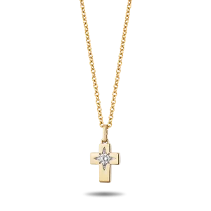 Hallmark Fine Jewelry Minimalist Cross Pendant in 14K Yellow Gold with Diamond