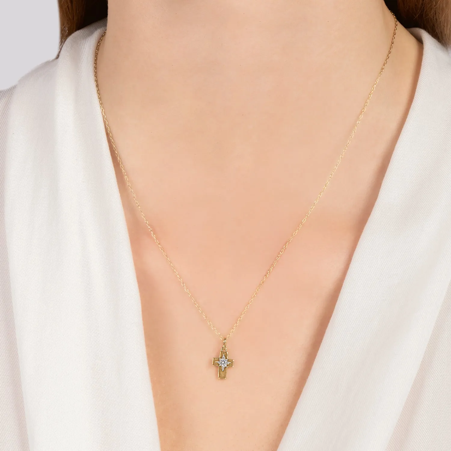 Hallmark Fine Jewelry Minimalist Cross Pendant in 14K Yellow Gold with Diamond