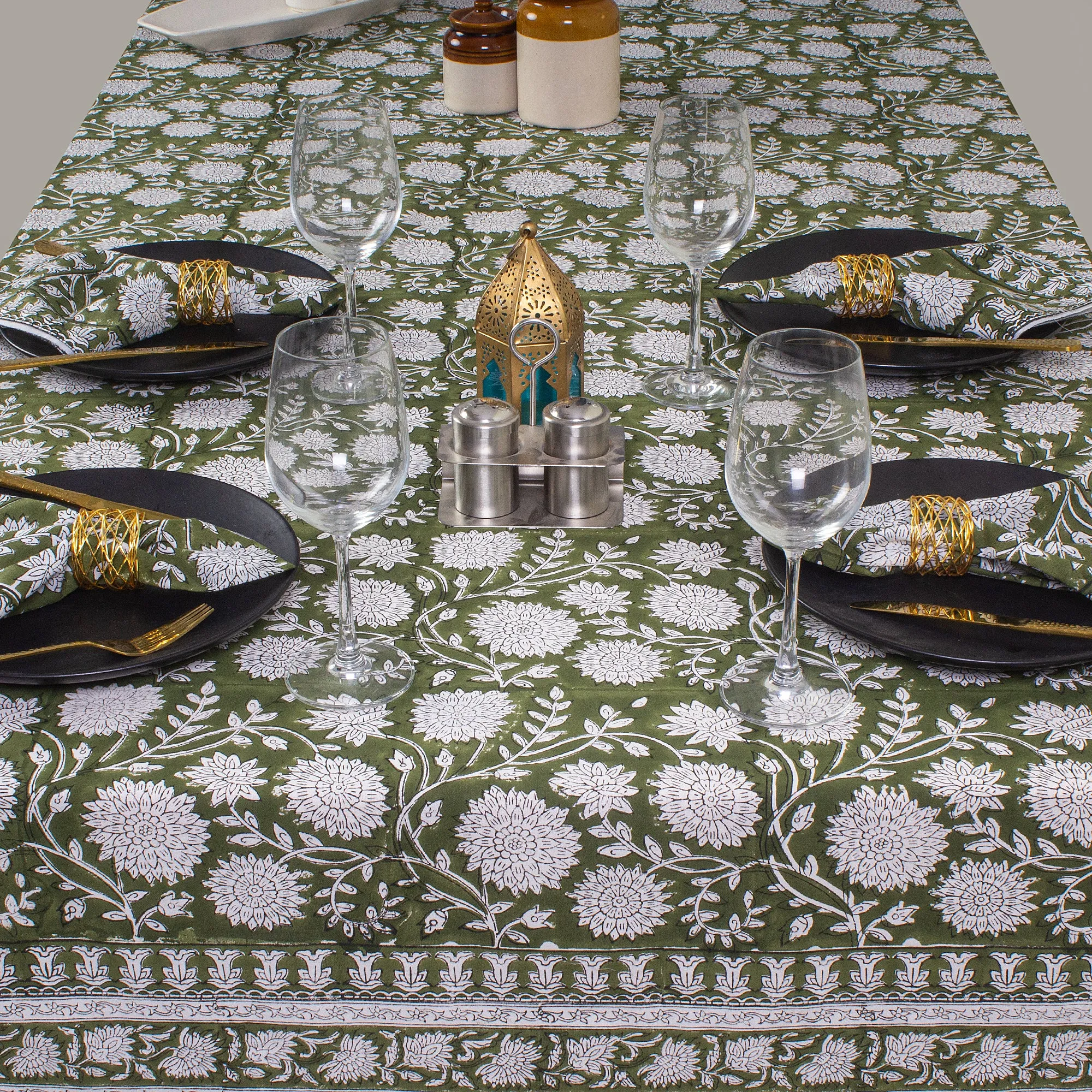 Handmade Green Floral Print Cotton Table Cover Best Design