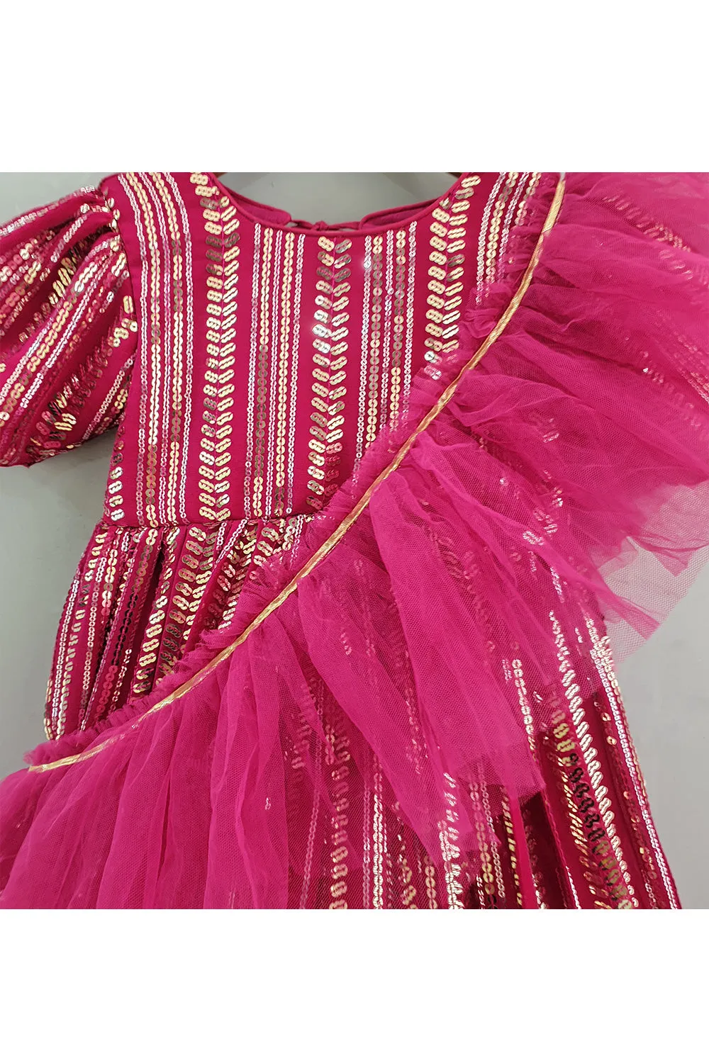 Hot Pink Sequins Embroidered Anarkali With Dupatta