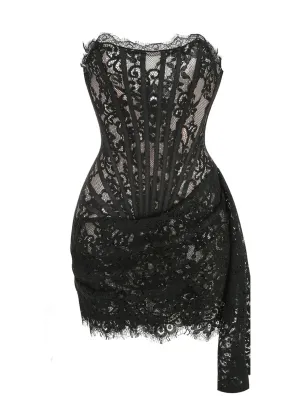 Indra Corset Lace Mini Dress in Black