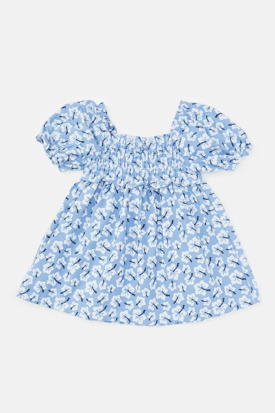 Infant Girls Blue Floral Printed Dress