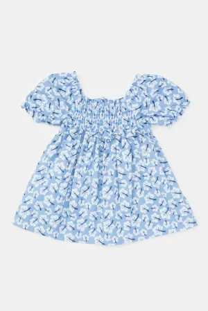 Infant Girls Blue Floral Printed Dress