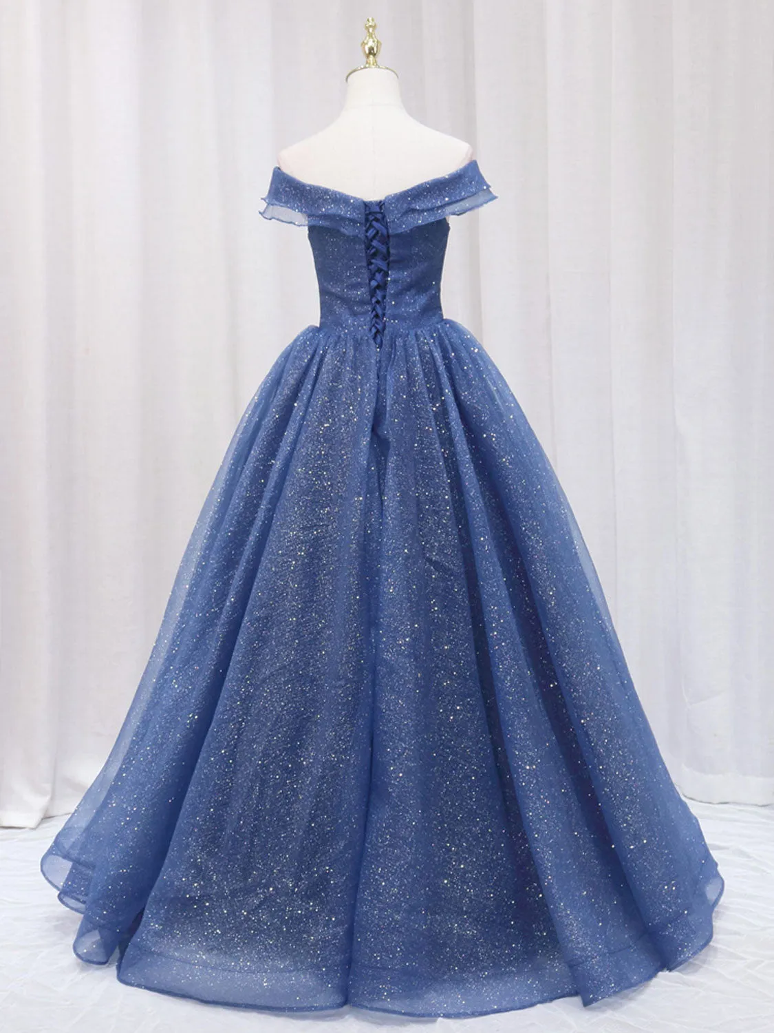 kamahe A-Line Dark Blue Tulle Long Prom Dresses, Blue Formal Evening Dress