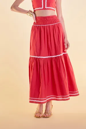 Linen Maxi Skirt with Ric Rac Trim