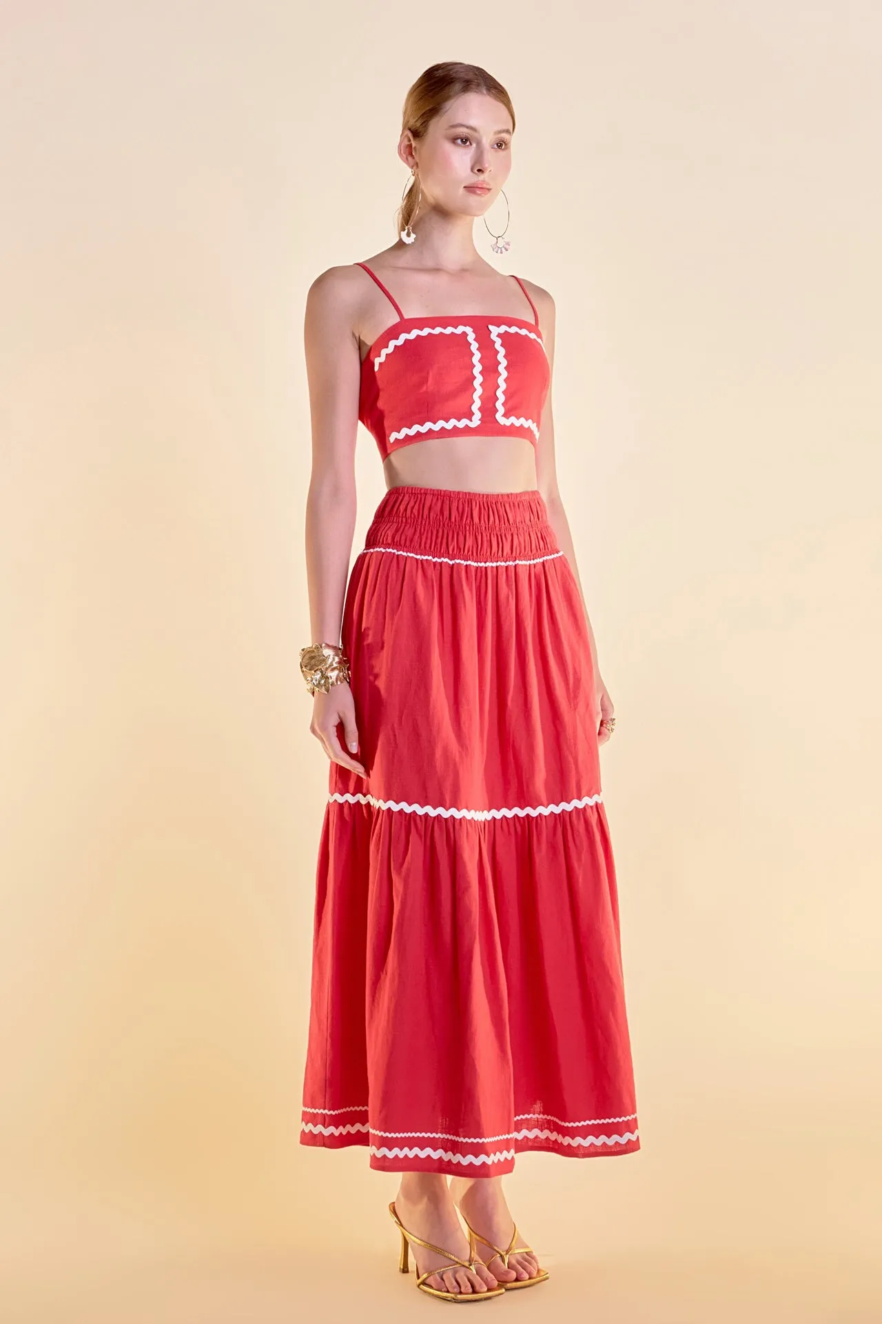 Linen Maxi Skirt with Ric Rac Trim