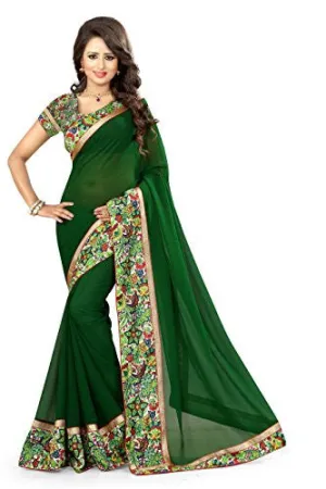 Livie Women's Georgette Sarees Party Wear/Fancy Georgette Sarees/Printed Georgette Sarees - Forest Green