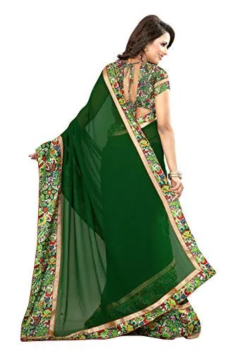 Livie Women's Georgette Sarees Party Wear/Fancy Georgette Sarees/Printed Georgette Sarees - Forest Green