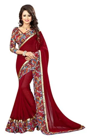 Livie Women's Georgette Sarees Party Wear/Fancy Georgette Sarees/Printed Georgette Sarees - Wine Red