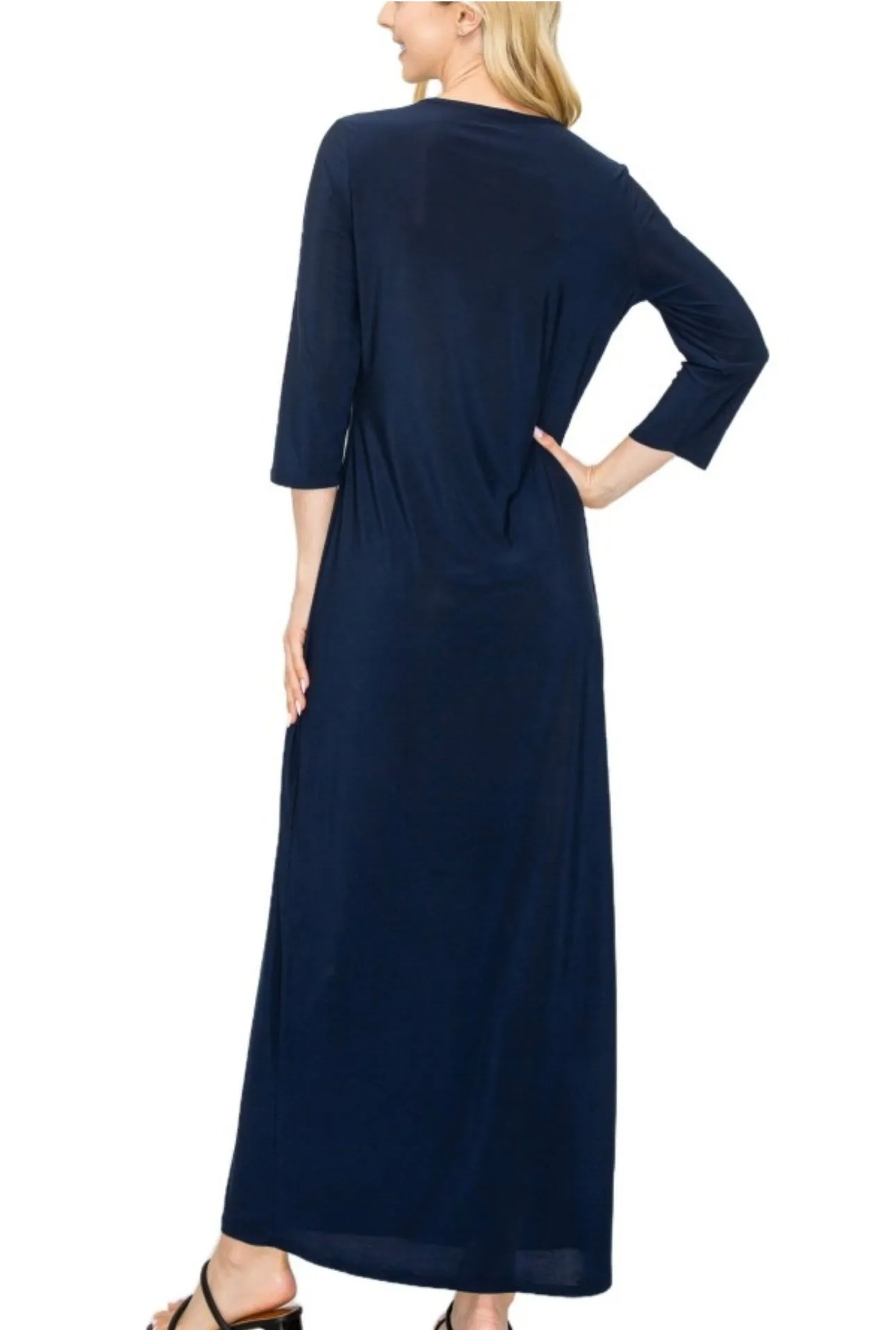 Liza's Long Modest Maxi Layering Dress Navy Blue Misses & Plus Sizes