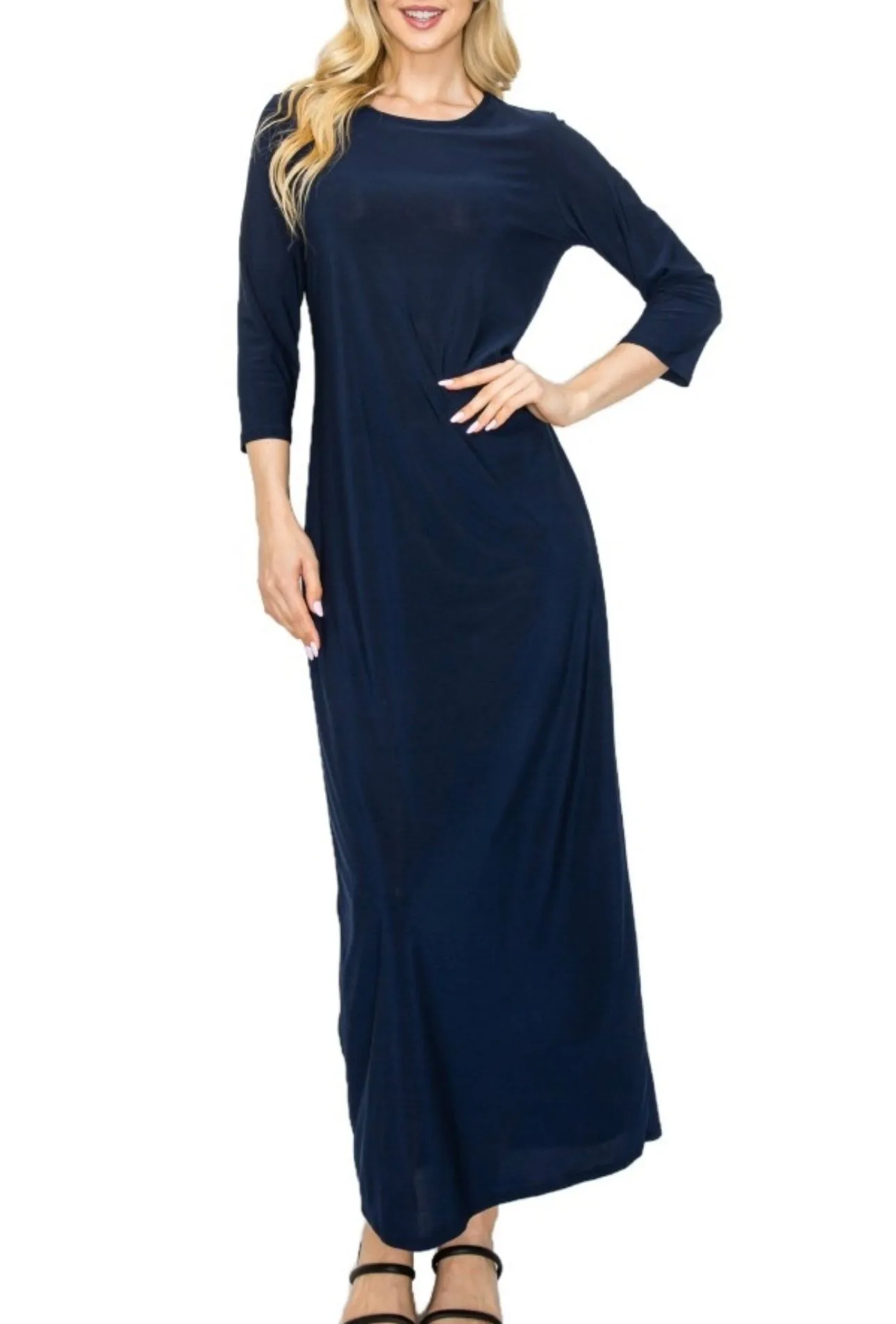 Liza's Long Modest Maxi Layering Dress Navy Blue Misses & Plus Sizes