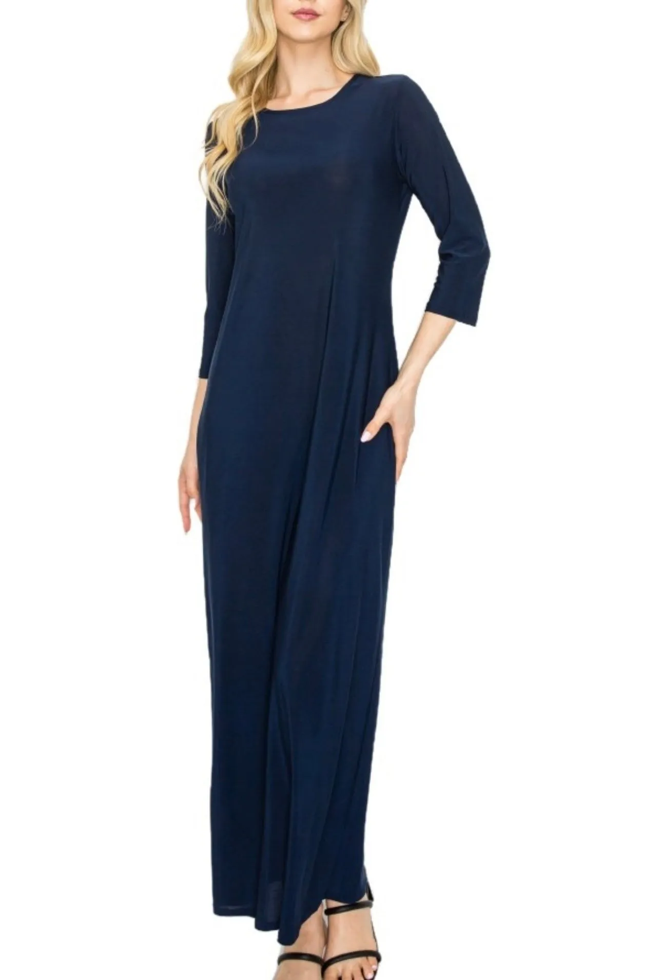 Liza's Long Modest Maxi Layering Dress Navy Blue Misses & Plus Sizes