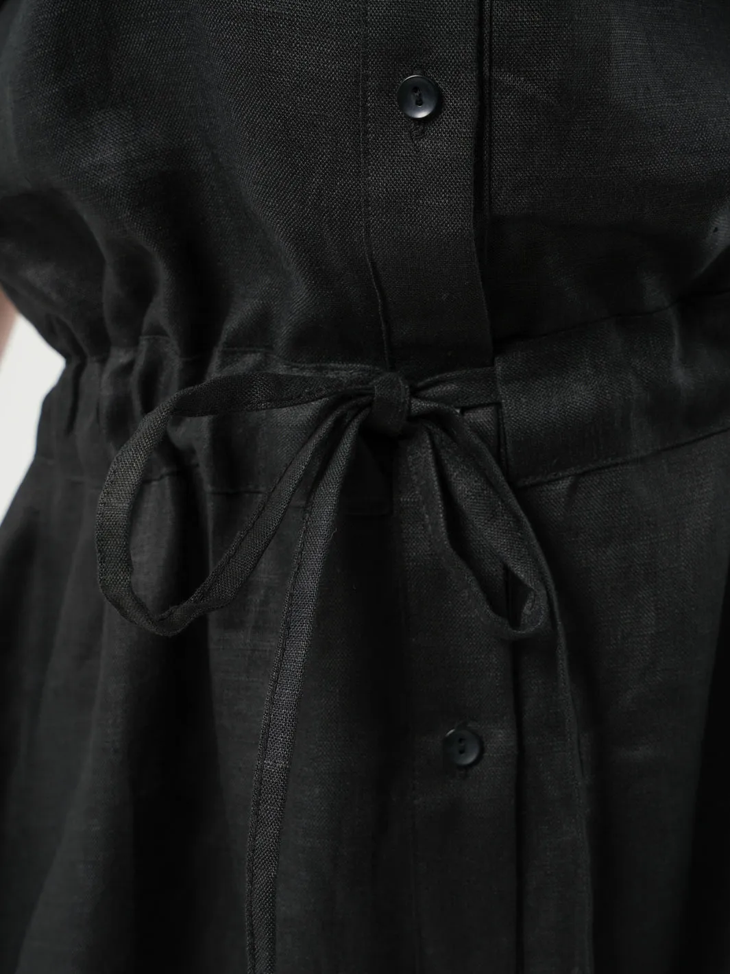 Long Linen Shirt Dress in Black